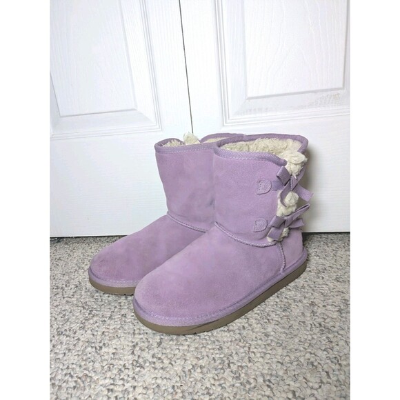 Koolaburra By UGG Victoria Short Boot Bow Purple Sheepskin - Women’s Sz 5 - Picture 1 of 6